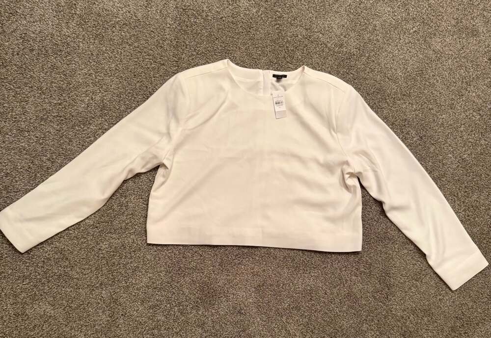 Ann Taylor White Long Sleeve Back-Zip Cropped Top